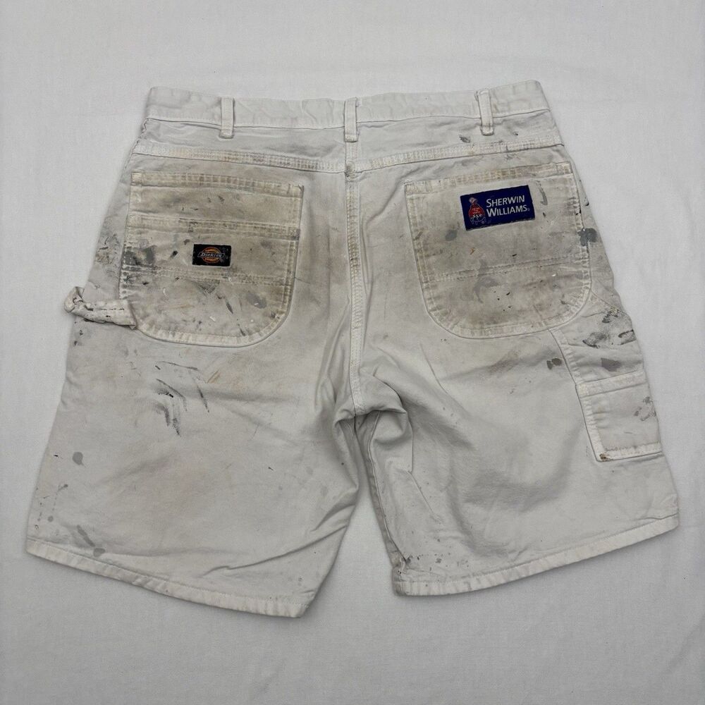 Thrashed Vintage Sherwin-Williams Dickies Carpenter Work Shorts 34 White